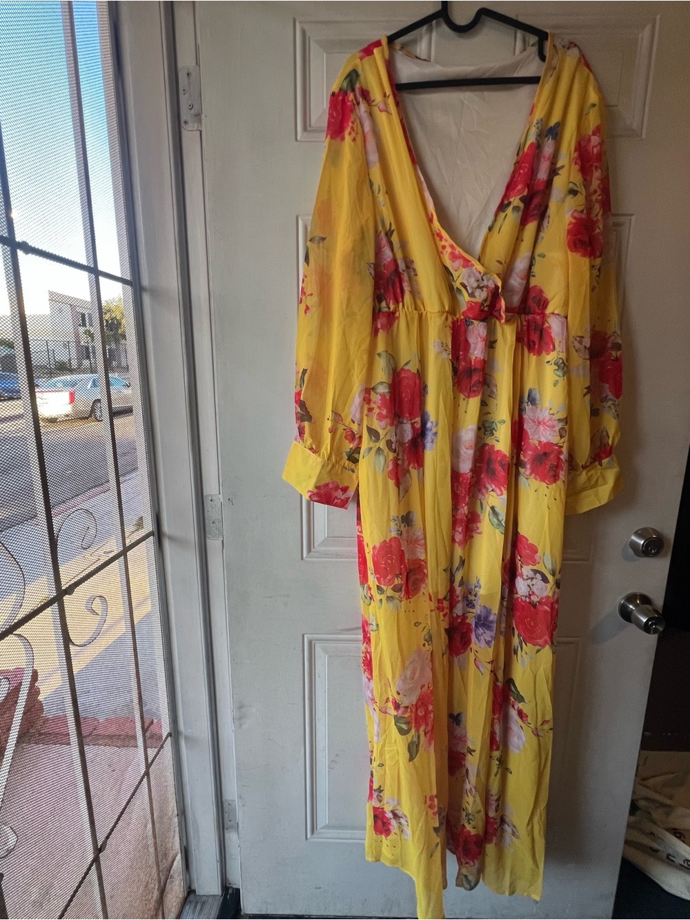 Yellow Floral V-Neck Wrap Maxi Dress